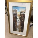 A SIGNED FABIO DOT ARCHITECTURAL PRINT WITH GOLD LEAF, ON GILT FRAME AND BORDERS, FRAMED AND GLAZED,