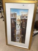 A SIGNED FABIO DOT ARCHITECTURAL PRINT WITH GOLD LEAF, ON GILT FRAME AND BORDERS, FRAMED AND GLAZED,