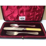 VICTORIAN HALLMARKED SILVER ENGRAVED CHRISTENING KNIFE, FORK & SPOON CASED, 103G GROSS A/F