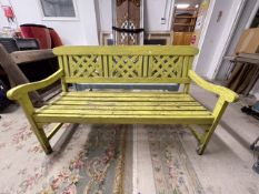 TEAK THREE SEATER GARDEN BENCH PAINTED YELLOW