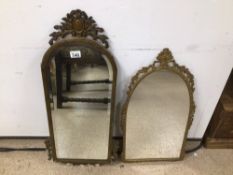 TWO VINTAGE MIRRORS METAL AND WOOD, THE LARGEST 84CM