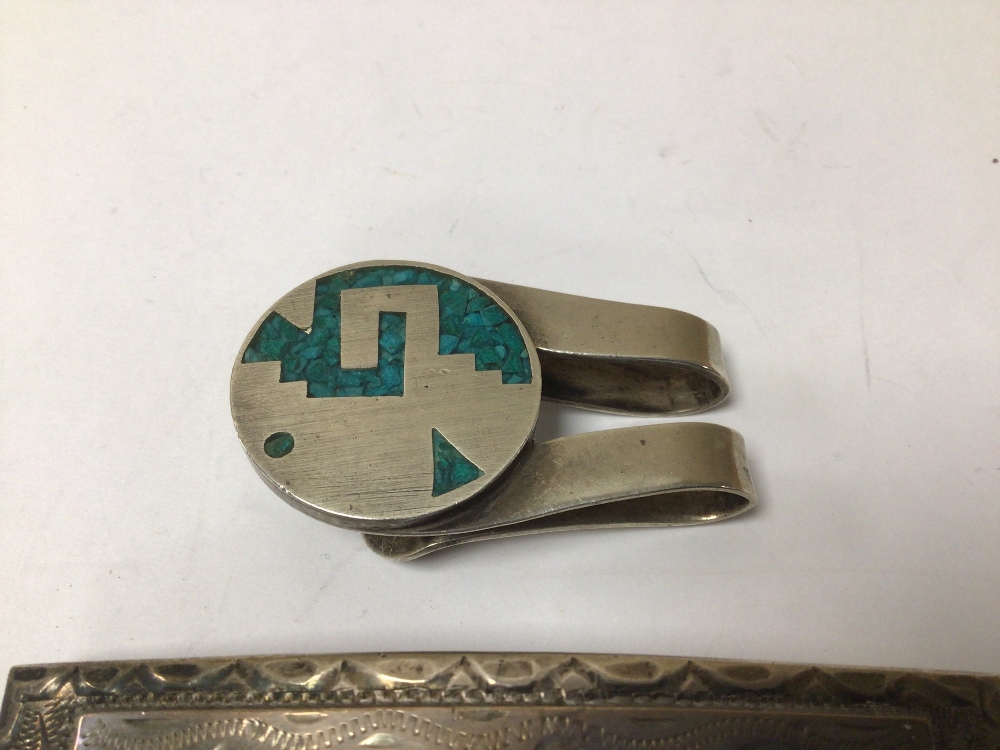 MEXICAN STERLING SILVER BUCKLE & MONEY CLIP - Image 3 of 5