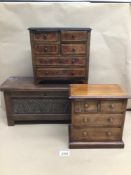 TWO MINIATURE CHESTS OF DRAWERS AND A BOX