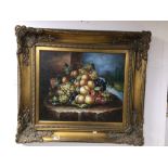 HEAVY GILDED FRAMED OIL ON CANVAS STILL LIFE, UNSIGNED, 89 X 80CM
