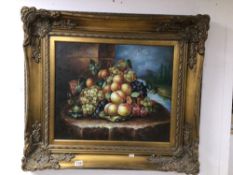 HEAVY GILDED FRAMED OIL ON CANVAS STILL LIFE, UNSIGNED, 89 X 80CM