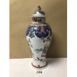 A CHINESE FAMILLE ROSE PORCELAIN BALUSTER VASE AND COVER, 32CM A/F