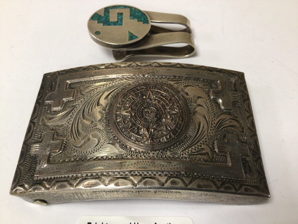 MEXICAN STERLING SILVER BUCKLE & MONEY CLIP - Image 2 of 5