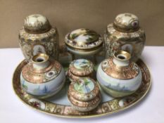 A COLLECTION OF NORITAKE PORCELAIN INCLUDING AN OVAL TRAY PAINTED LANDSCAPE, TOGETHER WITH A PAIR OF