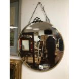 1950'S ROUND BEVELLED EDGED WALL MIRROR 49 X 46CM