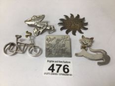 FIVE STERLING SILVER MEXICAN BROOCHES
