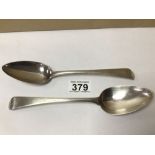 PAIR OF GEORGE III HALLMARKED SILVER TABLESPOONS, 22CM, 146G