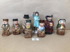 SEVEN ROYAL DOULTON TOBY JUGS AND A ROYAL WORCESTER FIGURINE ‘FEBRUARY’ (3453), SOME A/F