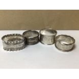 FOUR HALLMARKED SILVER NAPKIN RINGS, 91G