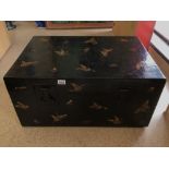 BLACK LACQUERED CHEST DECORATED WITH BUTTERFLIES 78 X 55 X 39CM