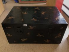 BLACK LACQUERED CHEST DECORATED WITH BUTTERFLIES 78 X 55 X 39CM