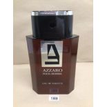 A LARGE VINTAGE AZZARO FACTICE ADVERTISING STORE DISPLAY PLASTIC BOTTLE OF PERFUME FOR MEN, BEING