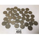 A MIXED LOT OF THIRTY-SEVEN 50P (POTTER, OLYMPICS INC ISLE OF MAN AND JERSEY)