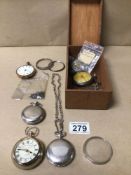 A MIXED BOX OF POCKET WATCHES AND CHAINS ALL A/F