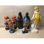 A MIXED COLLECTION OF FIGURINES AND FIGURES, INCLUDES FOUR GOEBEL HUMMEL STYLED FIGURAL CANDLES, A