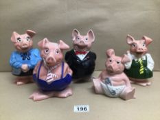 WADE NATWEST PIGS MONEY BANKS, COMPLETE SET OF FIVE