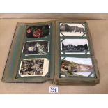 A VINTAGE ALBUM OF POSTCARDS, SOME BLACK AND WHITE, OF POINTS OF INTERESTS, PERSON/PERSONS, TOWNS,