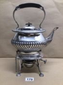 A SILVER-PLATED SPIRIT KETTLE, STAND, AND BURNER