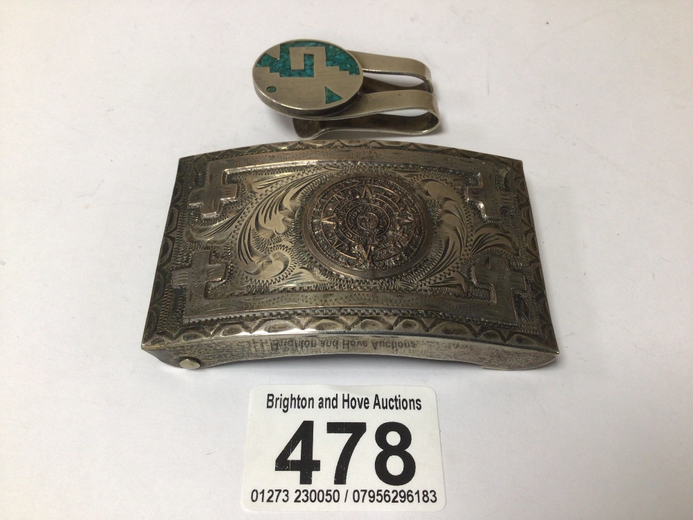 MEXICAN STERLING SILVER BUCKLE & MONEY CLIP