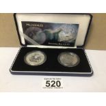 A ROYAL MINT MILLENNIUM £5 & BRITANNIA BULLION SILVER ONE OUNCE £2 COIN IN A CASE WITH C.O.A