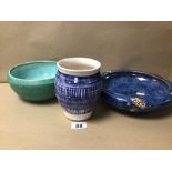 THREE PIECES OF POTTERY WARE, TWO BOWLS, (ROYAL WINTON AND BRETBY), AND A VASE (INDISTINCTLY