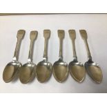 SET OF SIX GEORGE III HALLMARKED SILVER FIDDLE PATTERN TEA SPOONS, 92G