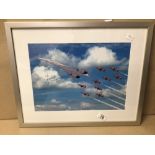 A CONCORDE FLYING WITH RED ARROWS WITH TWO SIGNATURES ONE BY THE CHIEF CONCORDE PILOT, FRAMED AND