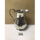 A VICTORIAN HALLMARKED SILVER ENGRAVED BALUSTER SHAPED MILK JUG, 14CM, 211 GRAMS