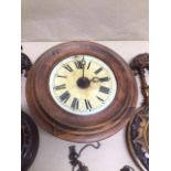 TWO VICTORIAN CARVED WALNUT BANJO'S BAROMETERS WITH A VICTORIAN WALL CLOCK A/F