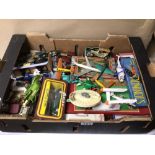 A MIXED COLLECTION OF PLAY WORN DIECAST MODEL VEHICLES, TOYS MECCANO, AND MORE (SOME BOXED),