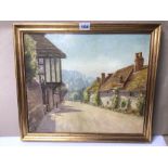 A SIGNED AND DATED G. FIESSINGER, 1952 GILDED FRAMED OIL ON BOARD DEPICTING BRAMBER VILLAGE, 56CM