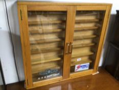 WOODEN DISPLAY WALL CABINET WITH WOODEN SHELVING GLASS DOORS, 77 X 73 X 12CM