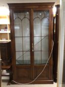 LARGE REPRODUCTION MAHOGANY DISPLAY CABINET WITH BOTTOM STORAGE AND INTERNAL LIGHTING, 200 X 111 X