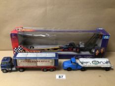 THREE DIE-CAST MODEL VEHICLES, TWO PLAY WORN TRUCKS (CORGI AND LONE STAR), AND ONE BOXED KENNER
