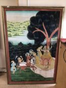 LARGE PAINTING ON SILK OF INDIA ART FRAMED, 122 X 177CM