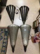 TWO PAIRS WOODEN FLUTED BLACK AND SILVER SCONCES 65CM WITH LIGHTS
