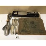 A MIXED COLLECTION OF SILVER HANDLED ITEMS, INCLUDES SHOEHORNS, BUTTONHOOKS,S AND FLATWARE, TOGETHER