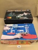 TWO BOXES OF CHILDREN’S TOYS A SCALEXTRIC 200 ELECTRIC MODEL RACING AND WOOLWORTH & WOOLCO SHUTTLING