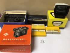 A BOXED HALINA SLIDE VIEWER WITH SLIDES, A CASED ITT TELEPHOTO CAMERA, AND A BOXED AGFA RONDINAX 35U