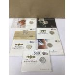 SEVEN BRILLIANT UNCIRCULATED COMMEMORATIVE £20 FINE SILVER COINS