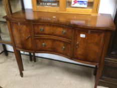 SMALL REPRODUCTION BREAKFRONT SIDEBOARD EBONISED INLAY, 107 X 88 X 45CM