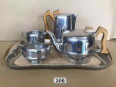 A MID-CENTURY PIQUET WARE TEA AND COFFEE SET WITH TRAY