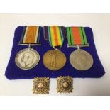 MILITARY MEDAL GROUP WITH TWO ENAMEL BUTTONS