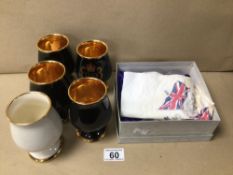 A SET OF FIVE PRINKNASH POTTERY QUEENS SILVER JUBILEE (1952-1977) GOBLETS (FOUR IN BLACK/GOLD AND