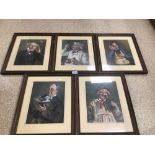 A SET OF FIVE SIGNED PEARS REPRODUCTION FRAMED AND GLAZED PRINTS DEPICTING THE FIVE SENSES, (