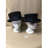 TWO MAJOR WEAR BLACK 100% WOOL HALF-TOP HATS ONE LARGE AND THE OTHER EXTRA LARGE